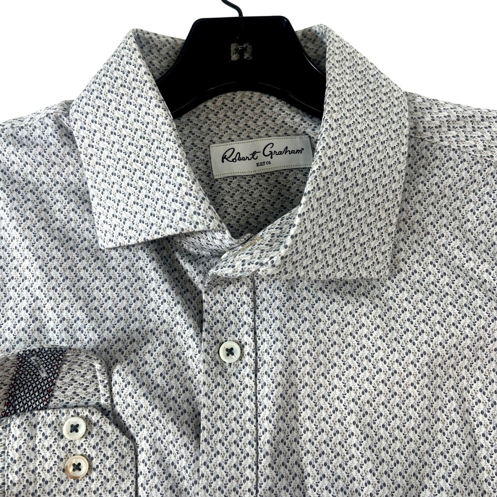 Robert Graham Shirt Mens 44 Gray Floral‎ Cotton Long Sleeve Button Up Casual